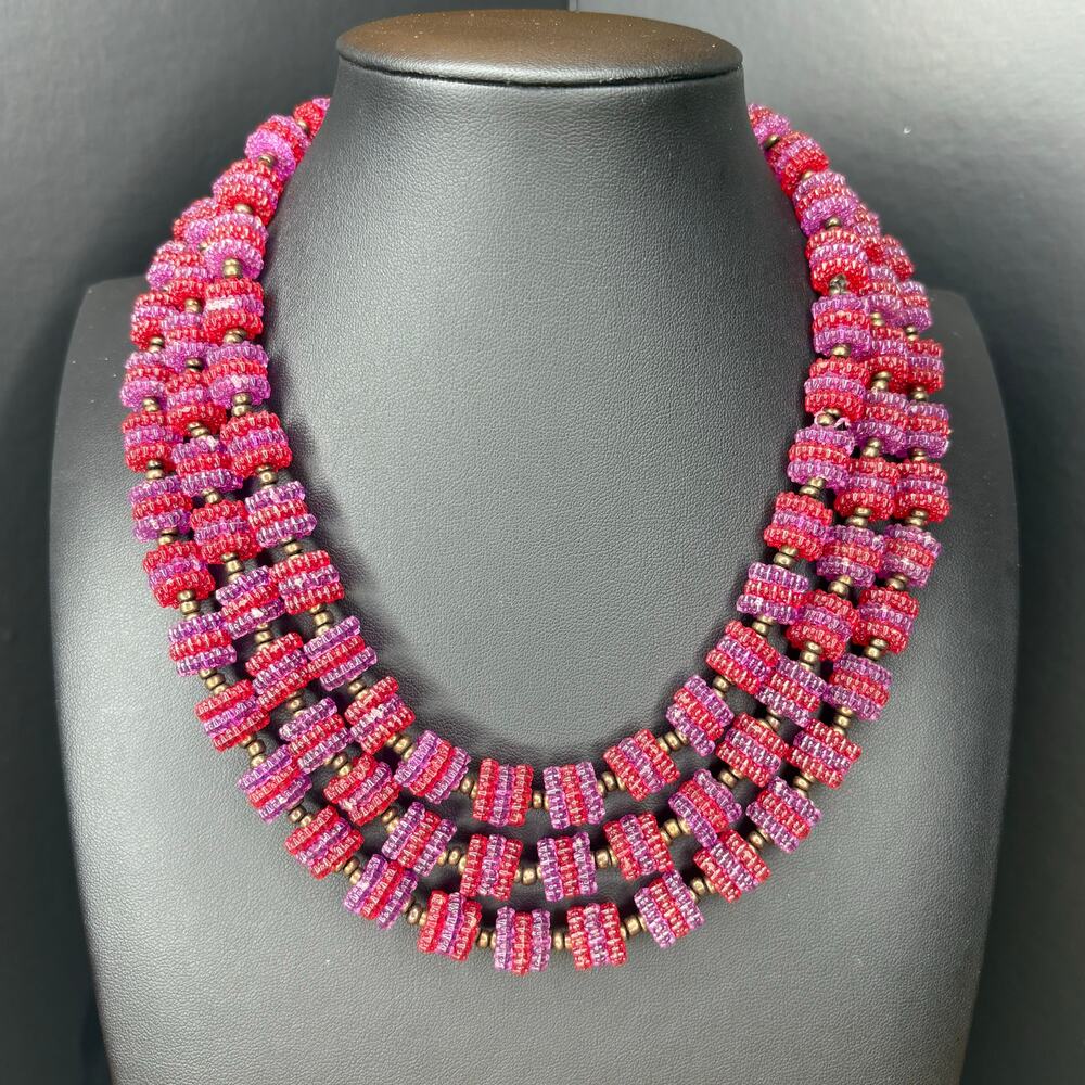 Vintage West Germany Pink and Purple Multistrand Necklace 15"/1.5"